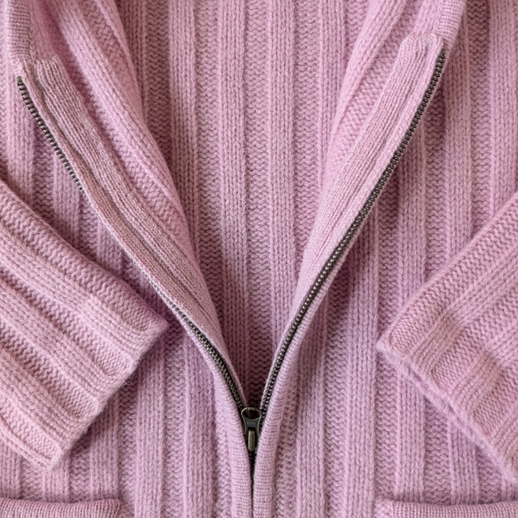 J. Crew Vintage Wool Pink Lavender Ribbed Zipper Cardigan sz M - Picture 6 of 8